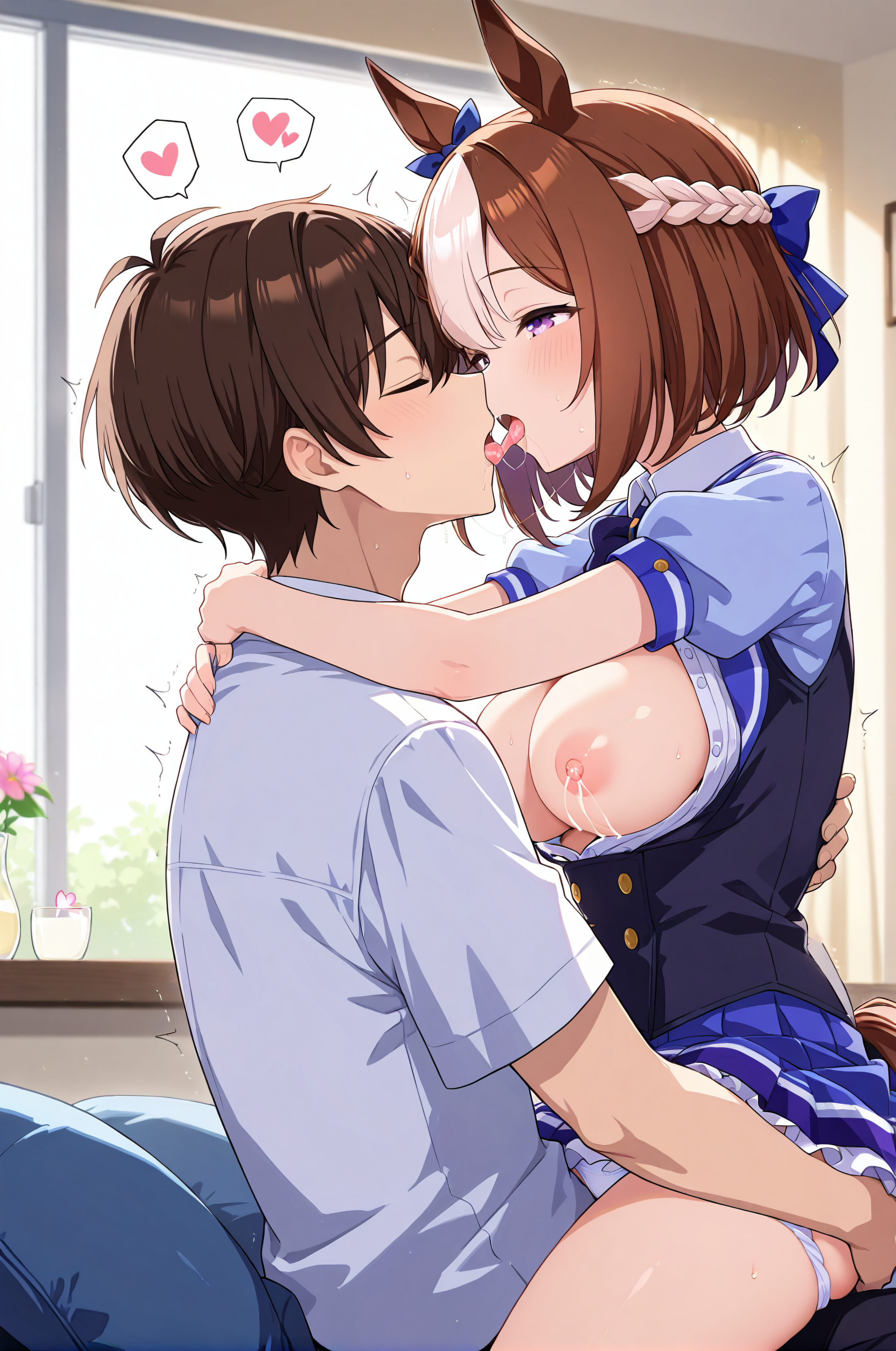 ウマ娘 プリティーダービー スペシャルウィーク AIイラスト セックス 騎乗位 キス 母乳 おっぱい 乳首