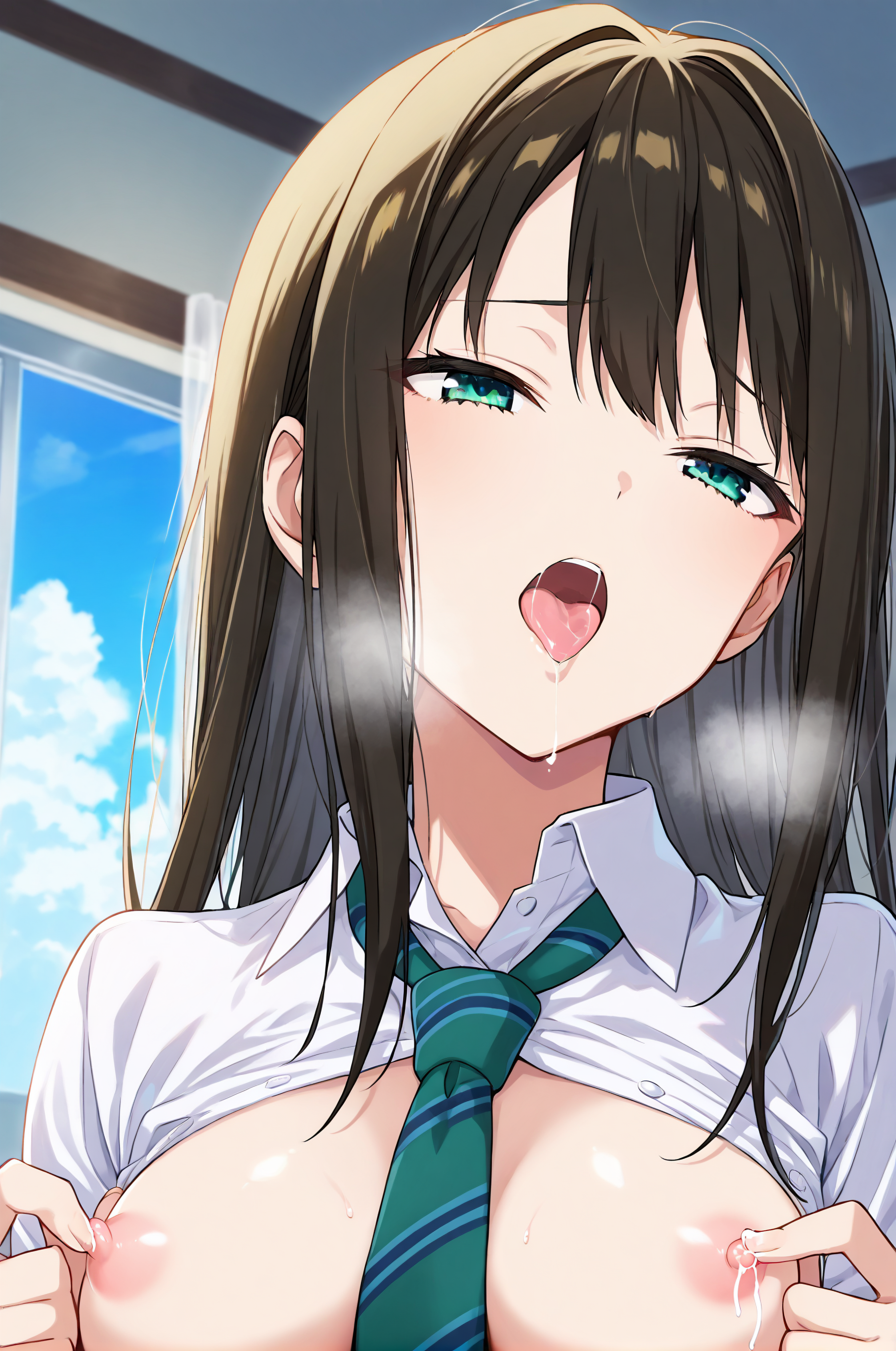 エロ画像 二次エロ画像 公式風 公式調 アイドルマスターシンデレラガールズ 渋谷凛 二次 二次元 エロ AI画像 AIイラスト 乳首オナニー 乳首弄り 母乳 おっぱい 乳首 制服