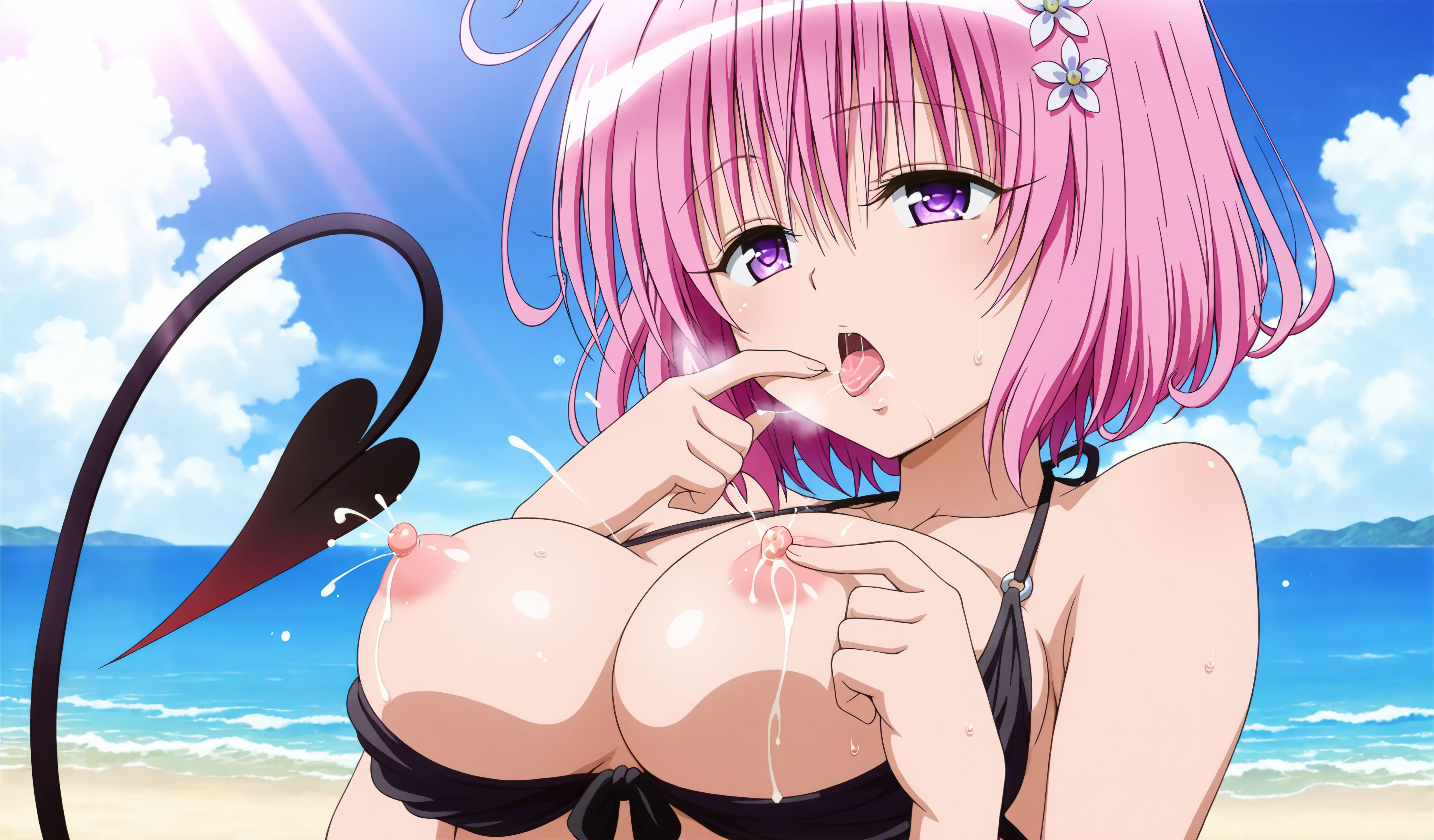 エロ画像 二次エロ画像 公式風 公式調 To LOVEる To LOVEる ダークネス モモ・ベリア・デビルーク モモ AIイラスト 乳首弄り 母乳 おっぱい 乳首 水着