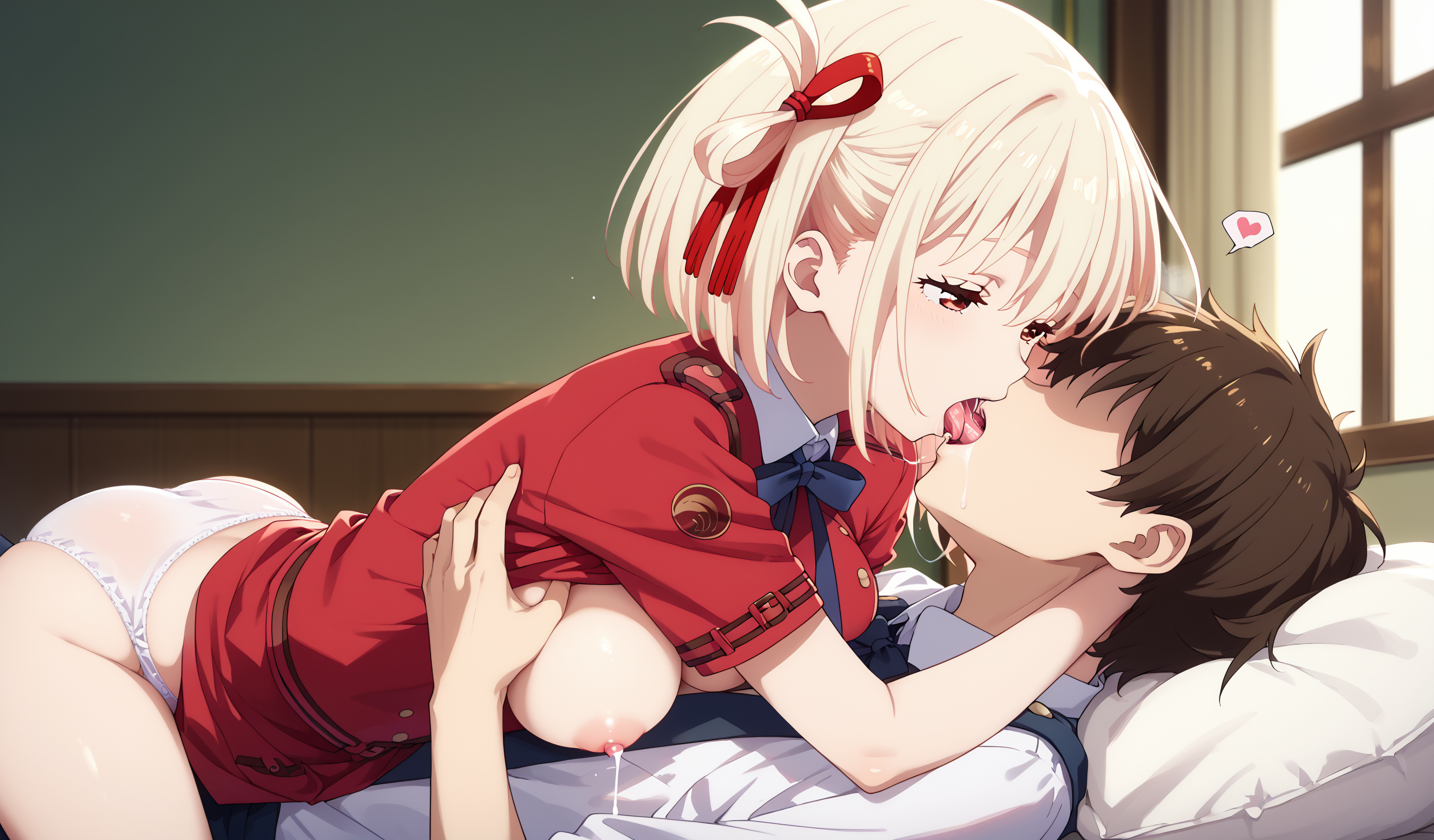 エロ画像 二次エロ画像 公式風 公式調 リコリス・リコイル 錦木 千束 AIイラスト セックス 騎乗位 キス 母乳 おっぱい 乳首 制服