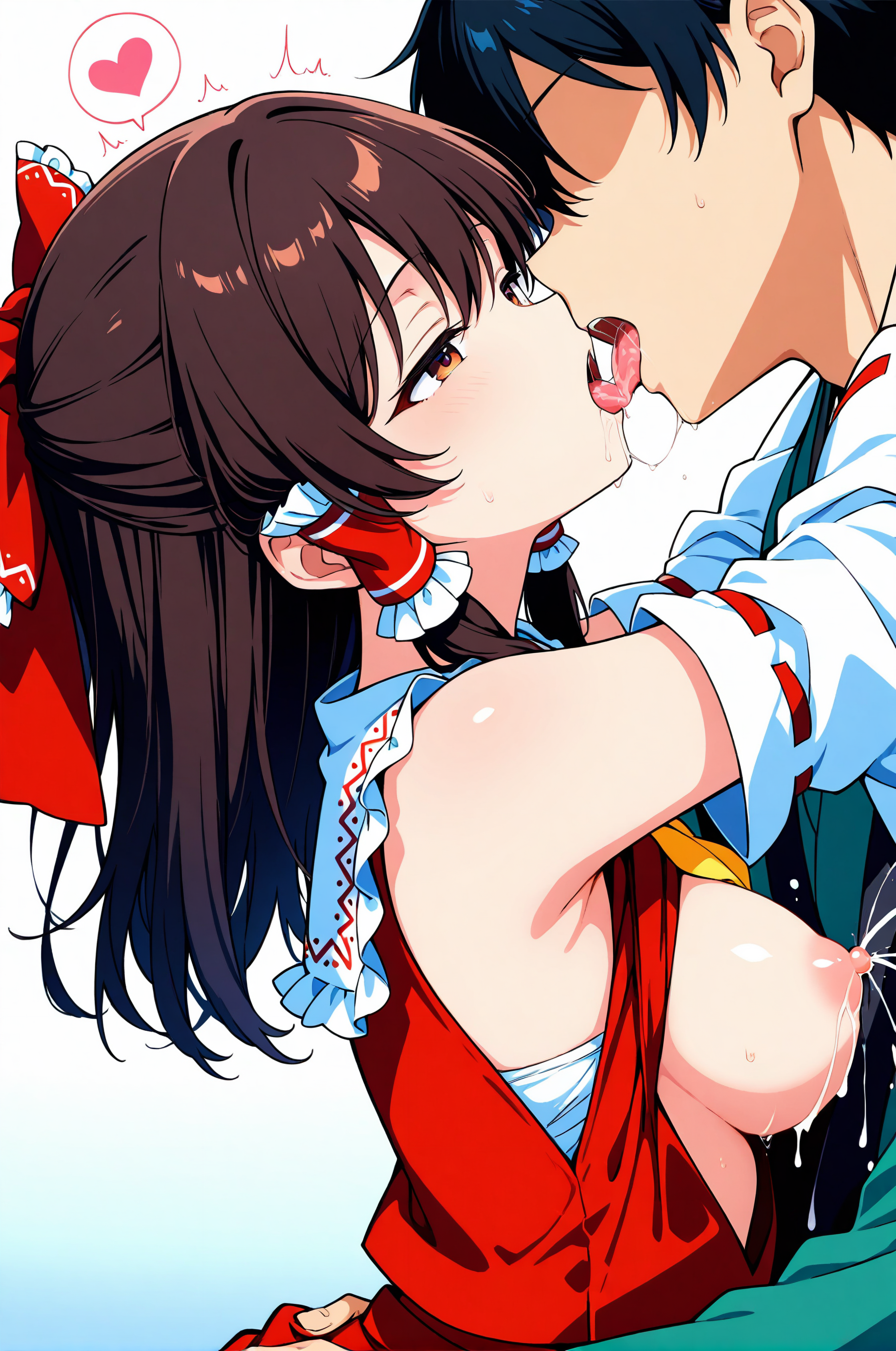 東方Project 博麗 霊夢 AIイラスト セックス 騎乗位 キス 母乳 おっぱい 乳首