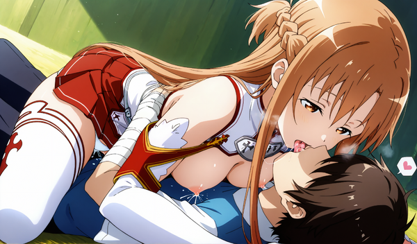 ソードアートオンライン 結城 明日奈 AIイラスト セックス 騎乗位 キス 母乳 おっぱい 乳首