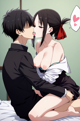 かぐや様は告らせたい 四宮 かぐや AIイラスト セックス 騎乗位 キス 母乳 おっぱい 乳首