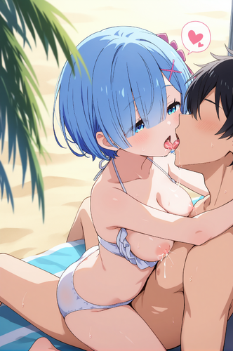Re:ゼロから始める異世界生活 レム AIイラスト セックス 騎乗位 キス 母乳 おっぱい 乳首 水着