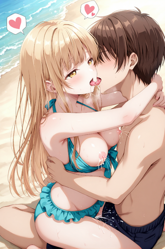 お隣の天使様にいつの間にか駄目人間にされていた件 椎名 真昼 AIイラスト セックス 騎乗位 キス 母乳 おっぱい 乳首 水着