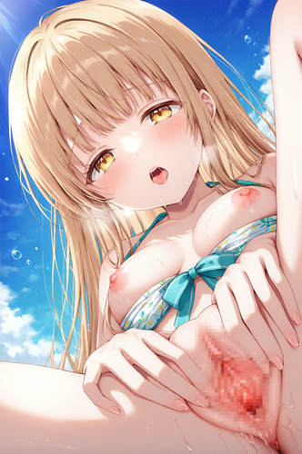 お隣の天使様にいつの間にか駄目人間にされていた件 椎名 真昼 AIイラスト 無修正 おまんこくぱぁ 愛液 おっぱい 乳首 水着