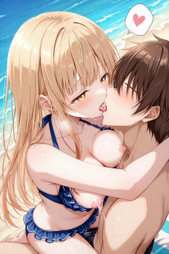お隣の天使様にいつの間にか駄目人間にされていた件 椎名 真昼 AIイラスト セックス 騎乗位 キス 母乳 おっぱい 乳首 水着